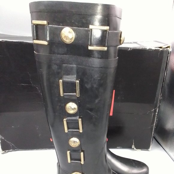 Hunter Regent Hurlington Boots Size UK 3 EU 36 Black Gold Wellington Wellie £195 - Picture 8 of 12
